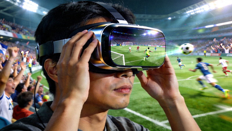 VR虚拟现实设备观看足球比赛的沉浸式场景